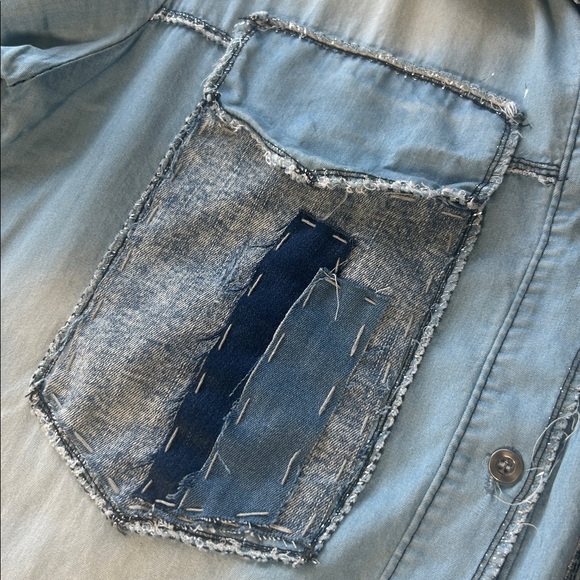 Venti6 Embellished Chambray Button Down Long Sleeved Shirt Dress - Picture 6 of 13